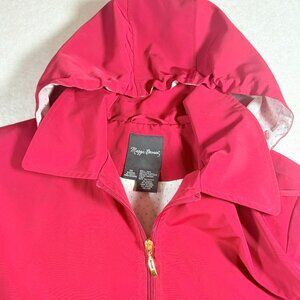 Maggie Barnes Red Hooded Rain Jacket Women’s 1X Lightweight Zip Utility Coat